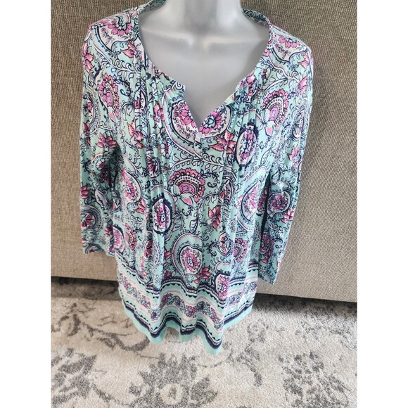 Talbots Tops - Talbots Women's Boho Floral 3/4 Sleeve V-Neck Top Pima Cotton/Modal Size Medium